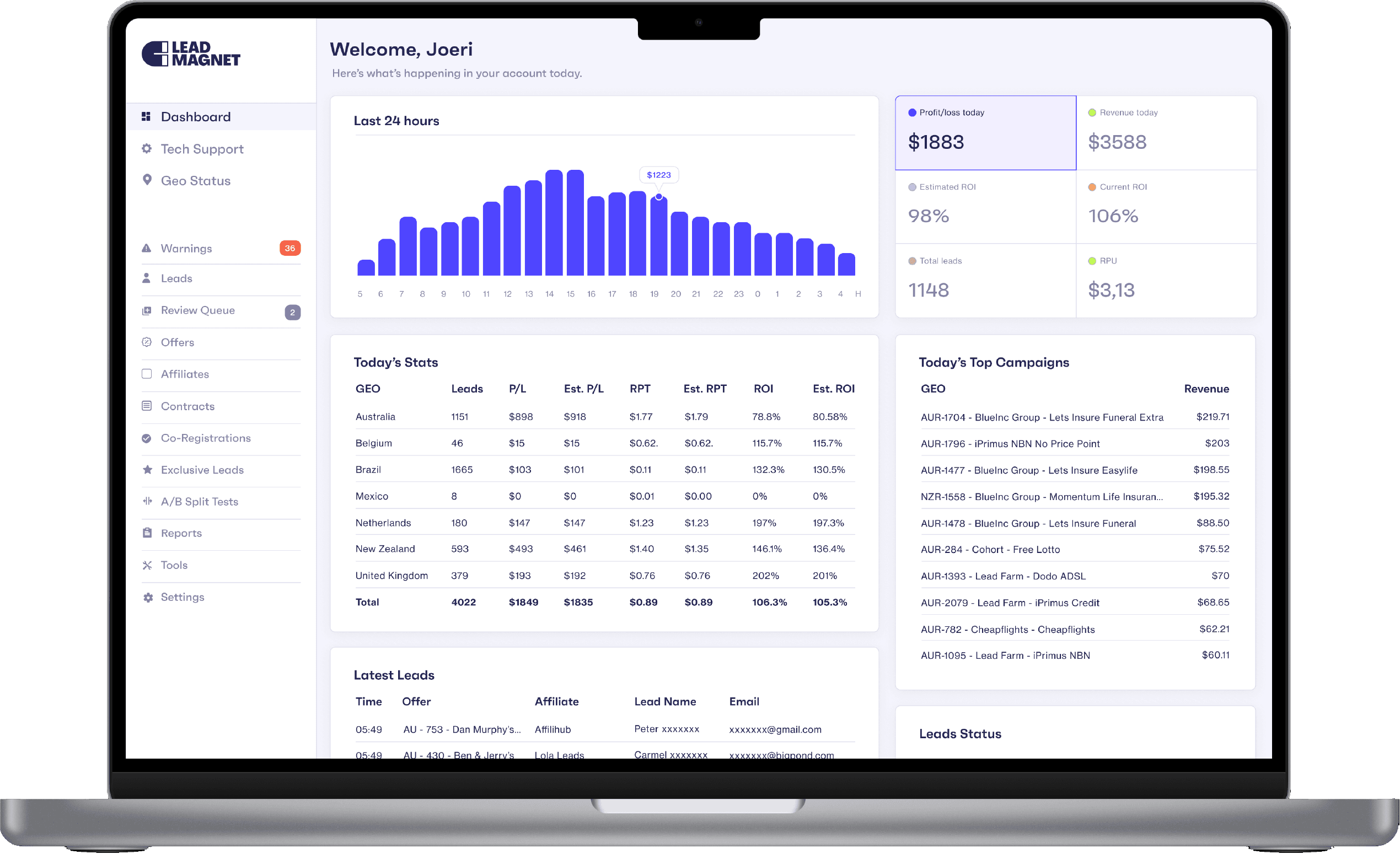 LeadMagnet website dashboard